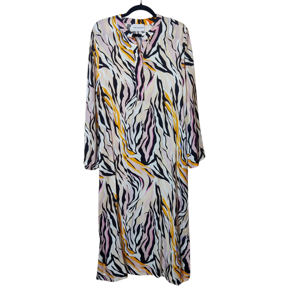 Colorful German Designer Zebra Long Sleeve Midi Dress 8 Eclectic Resortwear